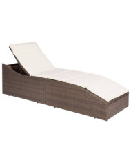 Chaise longue avec coussin Résine tressée Marron | Mobilier & Déco