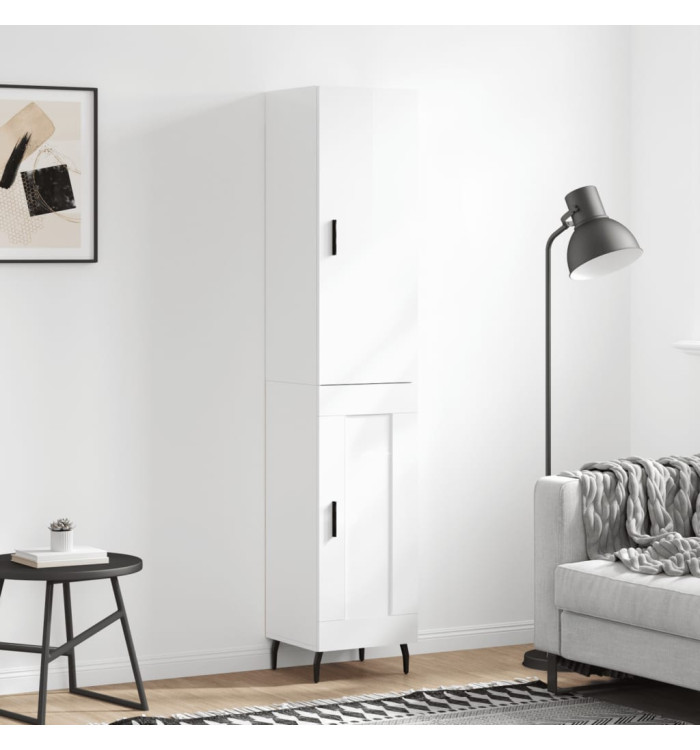 Buffet haut Blanc brillant 34,5x34x180 cm Bois d'ingénierie | Mobilier & Déco