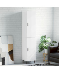 Buffet haut Blanc brillant 34,5x34x180 cm Bois d'ingénierie | Mobilier & Déco