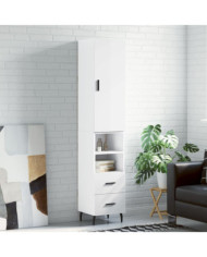 Buffet haut Blanc brillant 34,5x34x180 cm Bois d'ingénierie | Mobilier & Déco