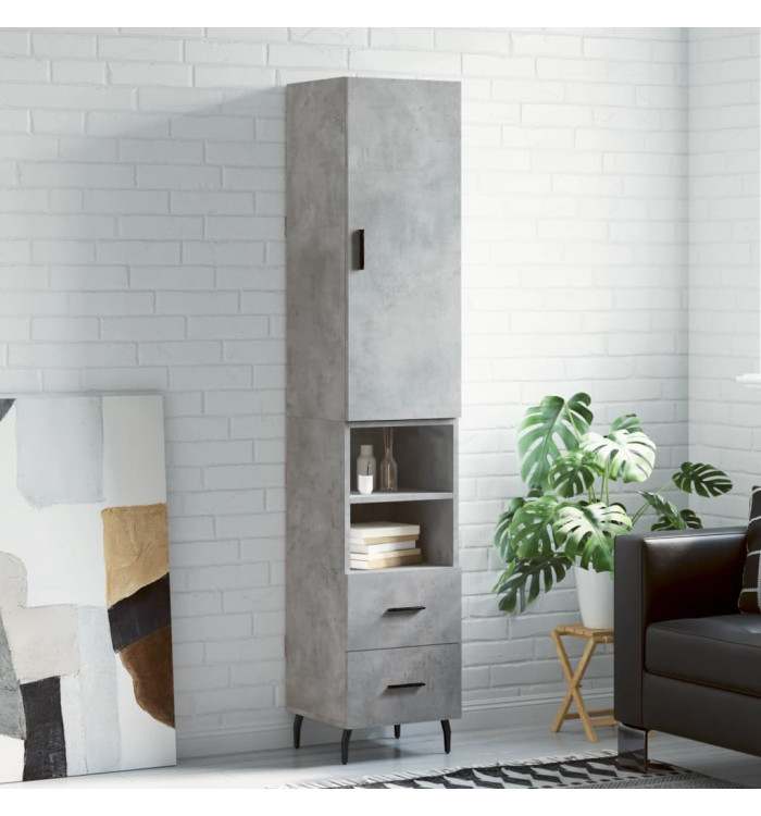Buffet haut Gris béton 34,5x34x180 cm Bois d'ingénierie | Mobilier & Déco