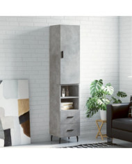 Buffet haut Gris béton 34,5x34x180 cm Bois d'ingénierie | Mobilier & Déco