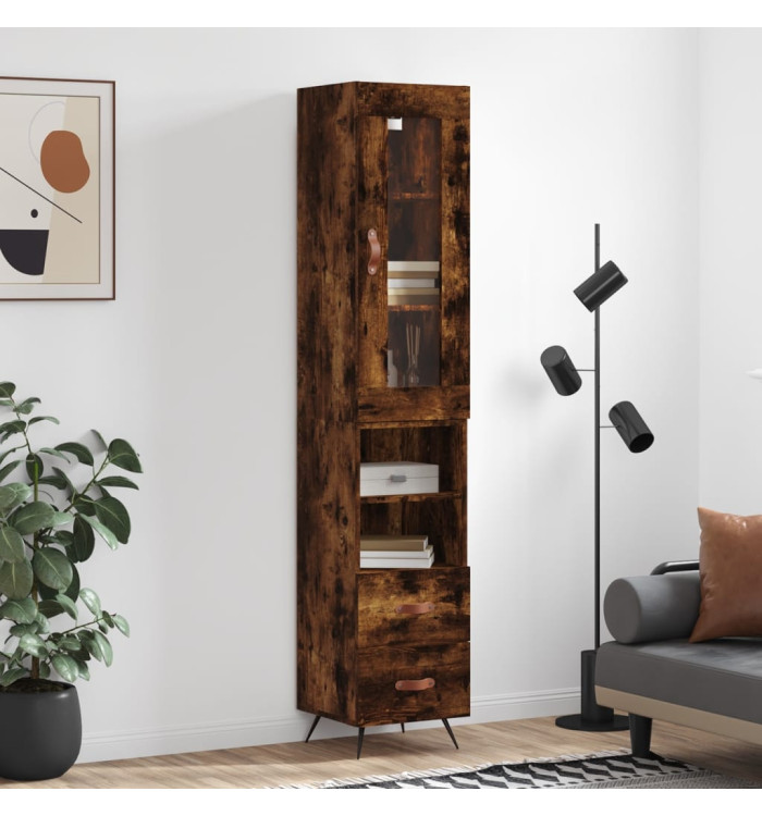Buffet haut Chêne fumé 34,5x34x180 cm Bois d'ingénierie | Mobilier & Déco