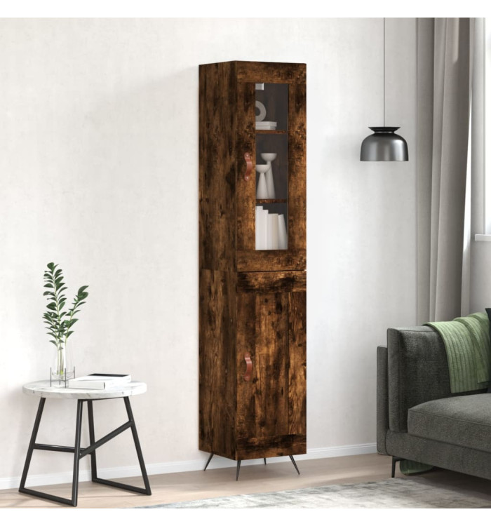 Buffet haut Chêne fumé 34,5x34x180 cm Bois d'ingénierie | Mobilier & Déco