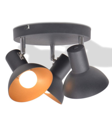 Plafonnier pour 3 ampoules E27 Noir et doré | Mobilier & Déco