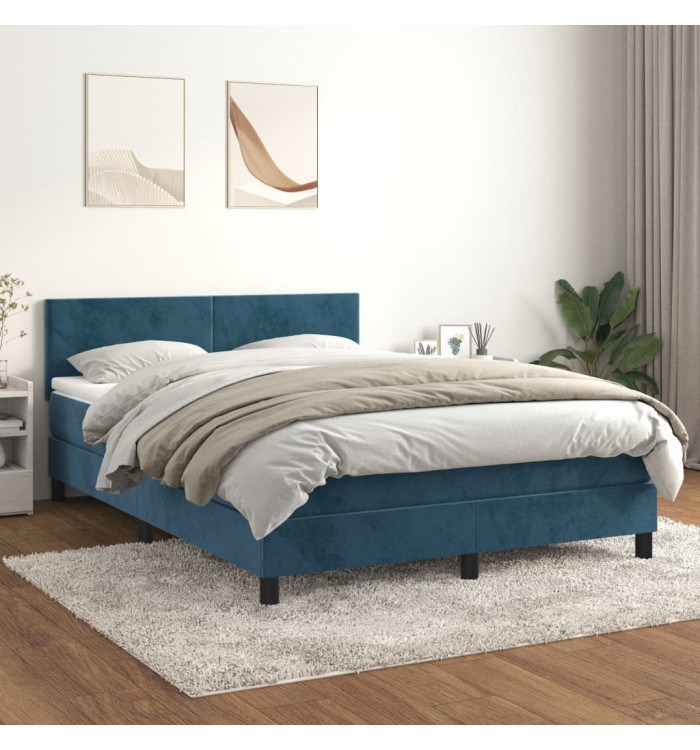 Sommier à lattes de lit et matelas Bleu foncé 140x190cm Velours | Mobilier & Déco