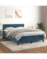Sommier à lattes de lit et matelas Bleu foncé 140x190cm Velours | Mobilier & Déco