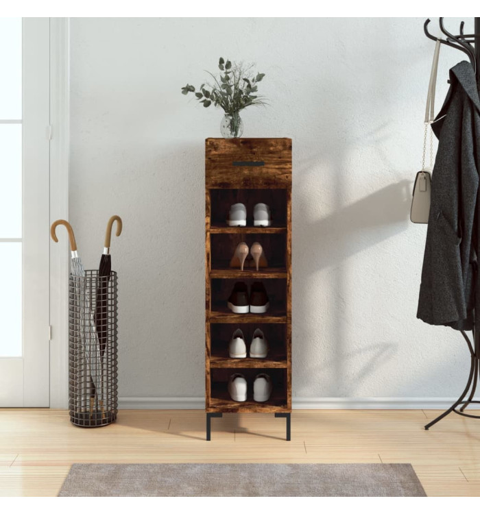 Meuble à chaussures chêne fumé 30x35x105 cm bois d'ingénierie | Mobilier & Déco