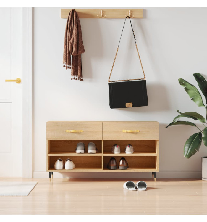 Banc à chaussures chêne sonoma 102x35x55 cm bois d'ingénierie | Mobilier & Déco