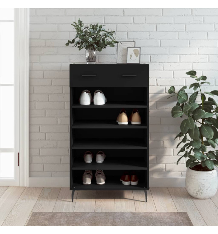 Armoire à chaussures noir 60x35x105 cm bois d'ingénierie | Mobilier & Déco