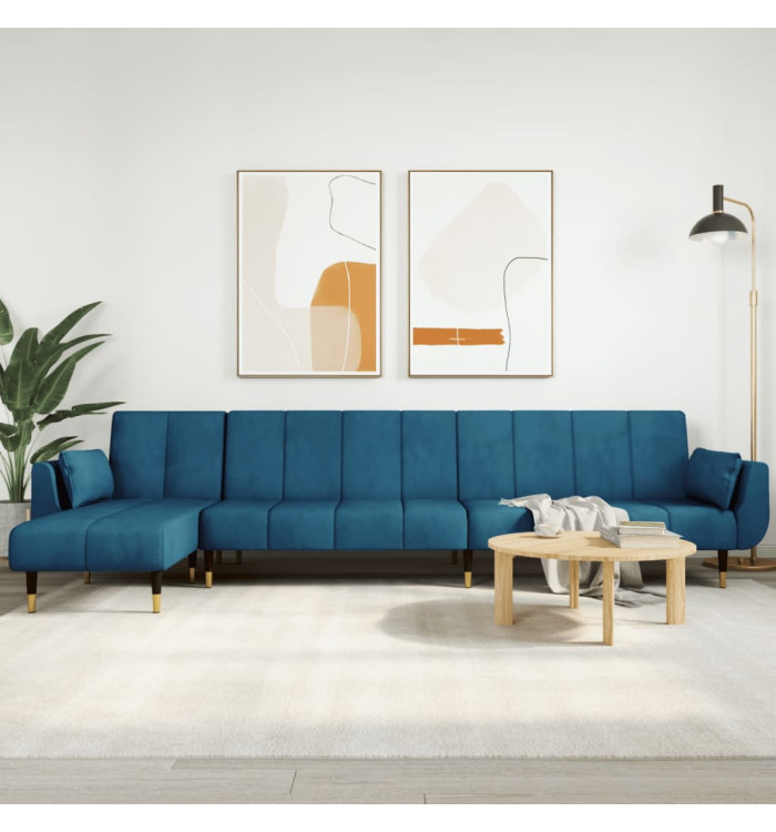 Canapé-lit en forme de L bleu 275x140x70 cm velours | Mobilier & Déco