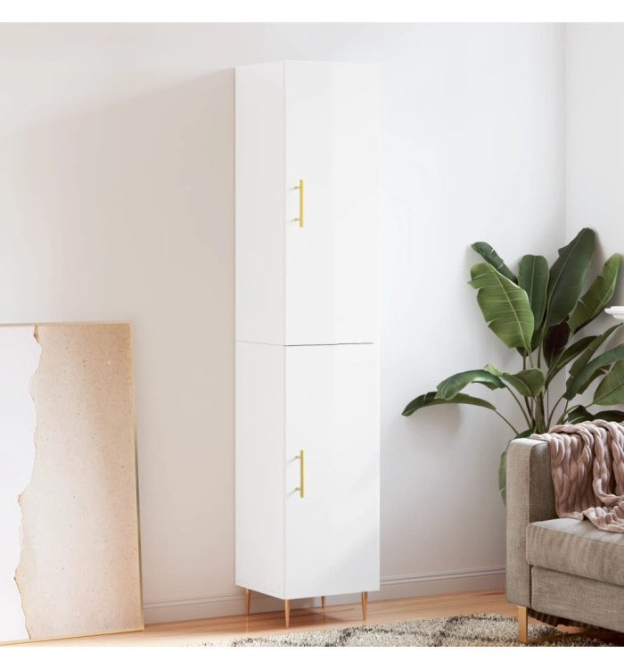 Buffet haut Blanc brillant 34,5x34x180 cm Bois d'ingénierie | Mobilier & Déco