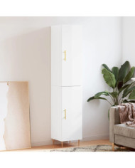 Buffet haut Blanc brillant 34,5x34x180 cm Bois d'ingénierie | Mobilier & Déco