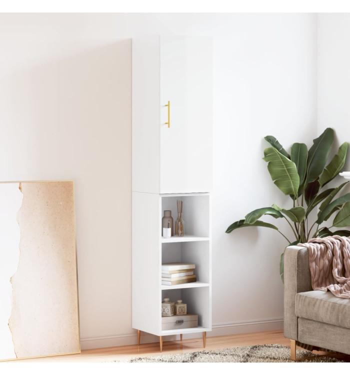 Buffet haut Blanc brillant 34,5x34x180 cm Bois d'ingénierie | Mobilier & Déco