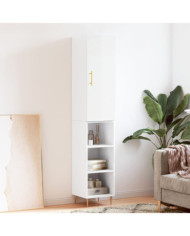 Buffet haut Blanc brillant 34,5x34x180 cm Bois d'ingénierie | Mobilier & Déco