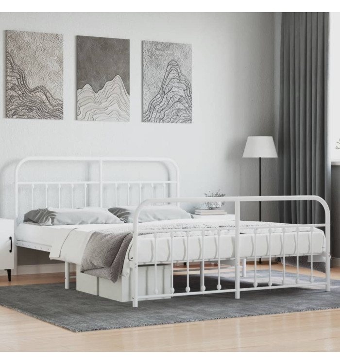 Cadre de lit métal sans matelas et pied de lit blanc 180x200 cm | Mobilier & Déco