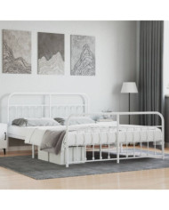 Cadre de lit métal sans matelas et pied de lit blanc 180x200 cm | Mobilier & Déco