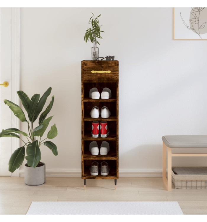 Meuble à chaussures chêne fumé 30x35x105 cm bois d'ingénierie | Mobilier & Déco