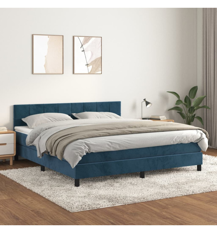 Sommier à lattes de lit et matelas Bleu foncé 180x200cm Velours | Mobilier & Déco