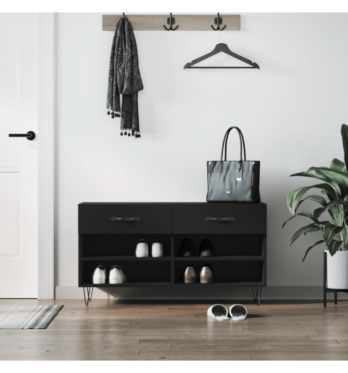Banc à chaussures noir 102x35x55 cm bois d'ingénierie | Mobilier & Déco