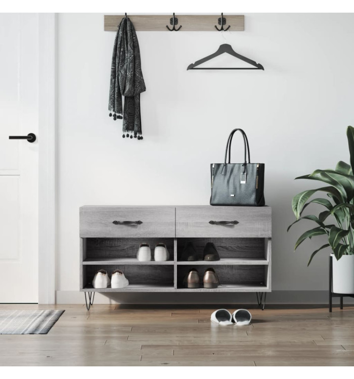 Banc à chaussures sonoma gris 102x35x55 cm bois d'ingénierie | Mobilier & Déco