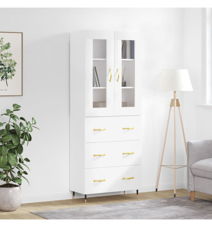 Buffet haut Blanc 69,5x34x180 cm Bois d'ingénierie | Mobilier & Déco