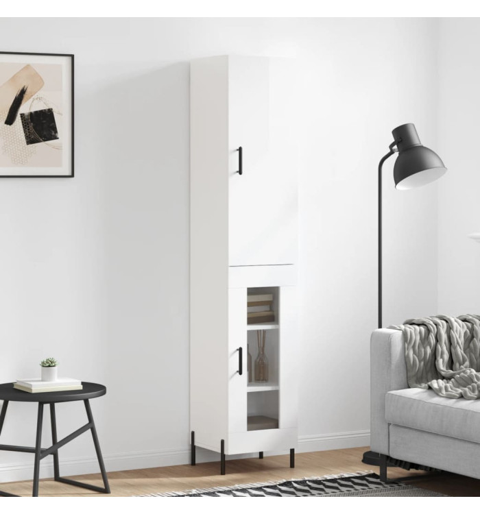 Buffet haut Blanc brillant 34,5x34x180 cm Bois d'ingénierie | Mobilier & Déco