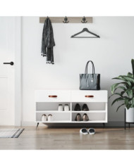Banc à chaussures blanc brillant 102x35x55 cm bois d'ingénierie | Mobilier & Déco