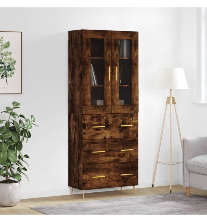 Buffet haut Chêne fumé 69,5x34x180 cm Bois d'ingénierie | Mobilier & Déco