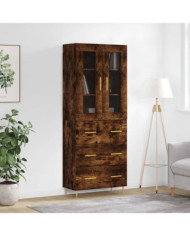 Buffet haut Chêne fumé 69,5x34x180 cm Bois d'ingénierie | Mobilier & Déco