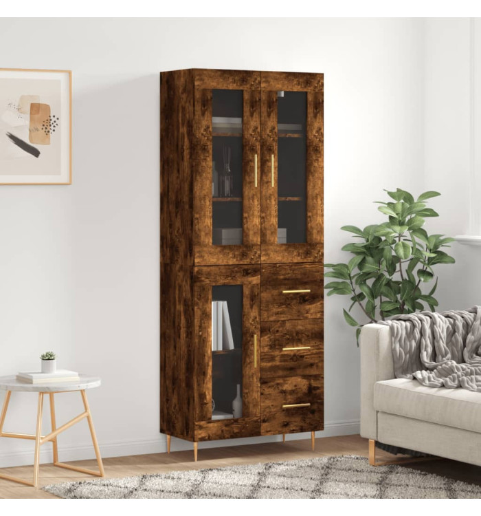 Buffet haut Chêne fumé 69,5x34x180 cm Bois d'ingénierie | Mobilier & Déco