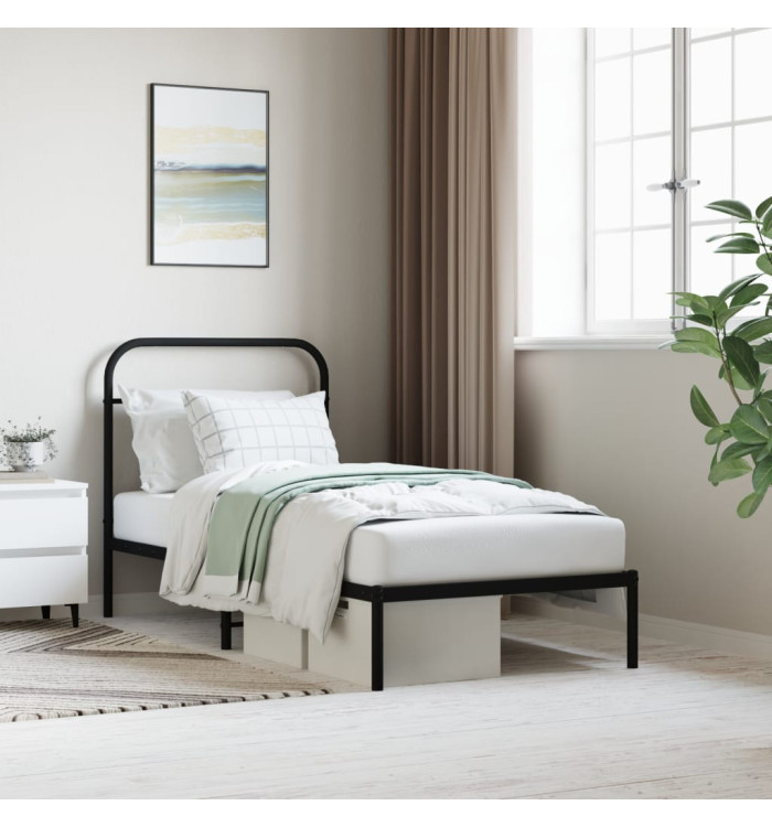 Cadre de lit métal sans matelas avec tête de lit noir 90x200 cm | Mobilier & Déco