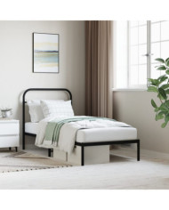 Cadre de lit métal sans matelas avec tête de lit noir 90x200 cm | Mobilier & Déco