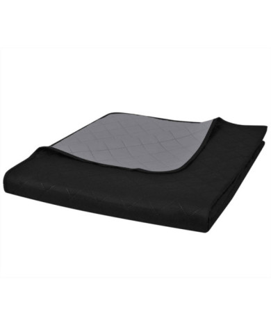 Couvre-lit à double face matelassé Noir/Gris 170x210 cm | Mobilier & Déco