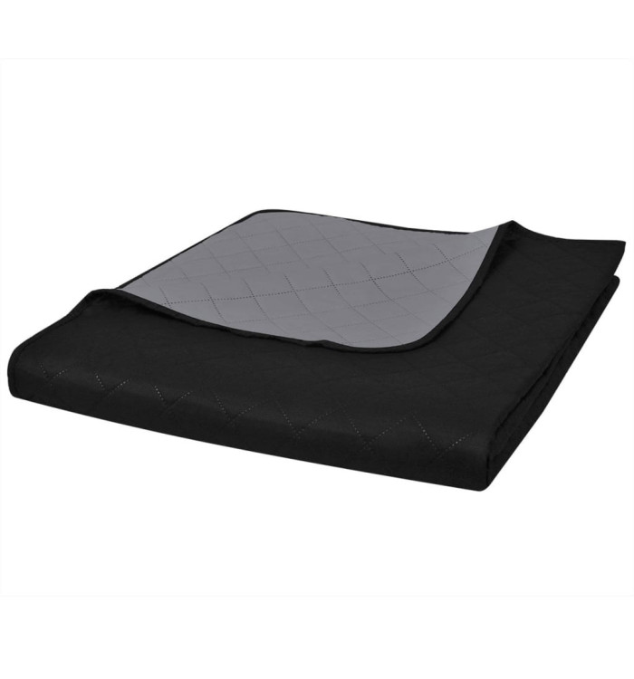 Couvre-lit à double face matelassé Noir/Gris 170x210 cm | Mobilier & Déco