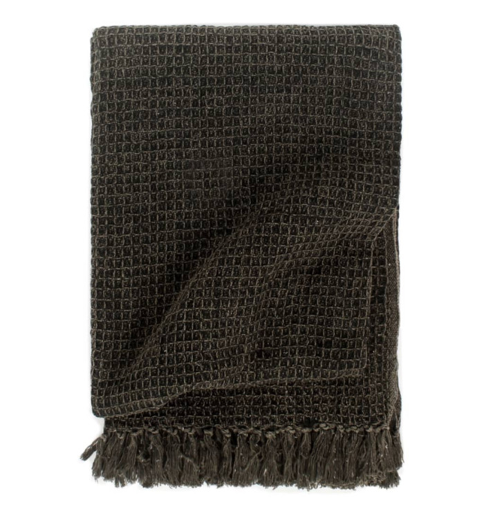 Couverture en coton 160 x 210 cm Anthracite/Marron | Mobilier & Déco
