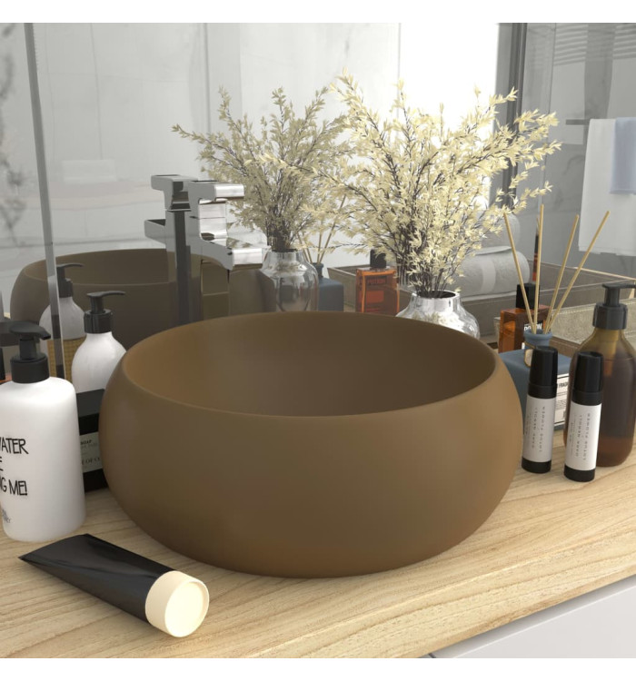 Lavabo rond de luxe Crème mat 40x15 cm Céramique | Mobilier & Déco