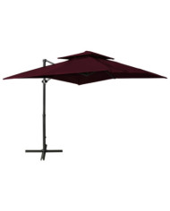 Parasol de jardin en porte-à-faux à double toit rouge bordeaux | Mobilier & Déco