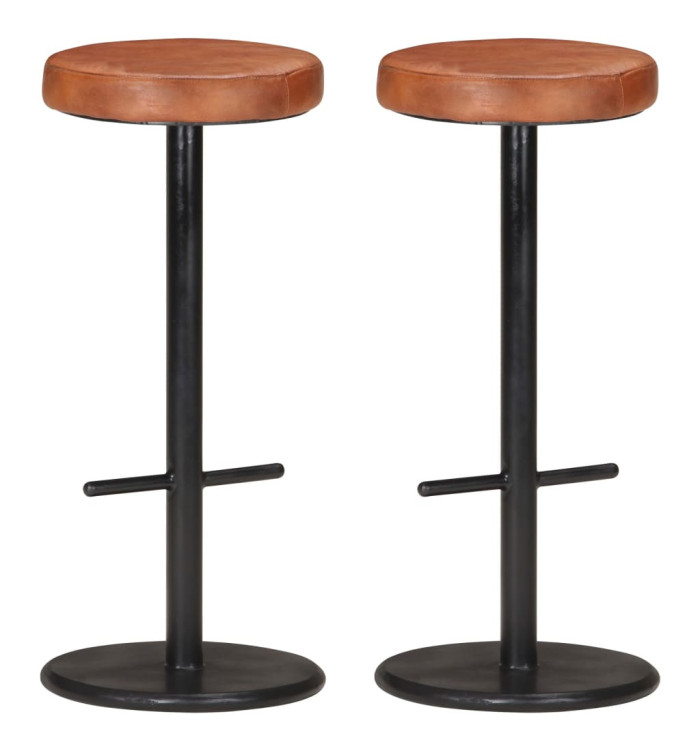 Tabourets de bar lot de 2 marron cuir véritable | Mobilier & Déco