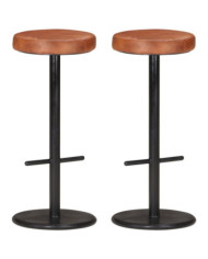 Tabourets de bar lot de 2 marron cuir véritable | Mobilier & Déco