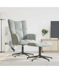 Chaise de relaxation avec tabouret Gris clair Velours | Mobilier & Déco