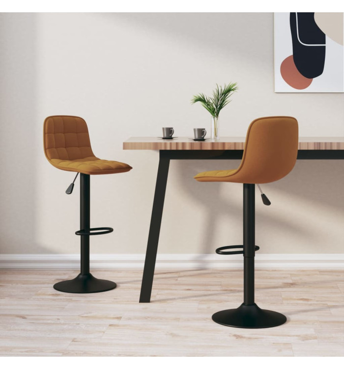 Tabourets de bar lot de 2 marron velours | Mobilier & Déco