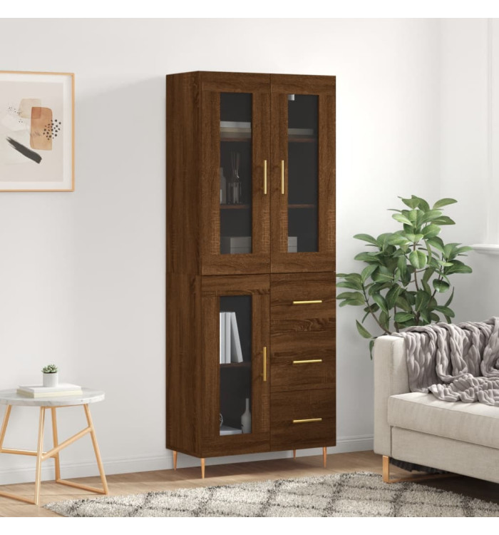 Buffet haut Chêne marron 69,5x34x180 cm Bois d'ingénierie | Mobilier & Déco