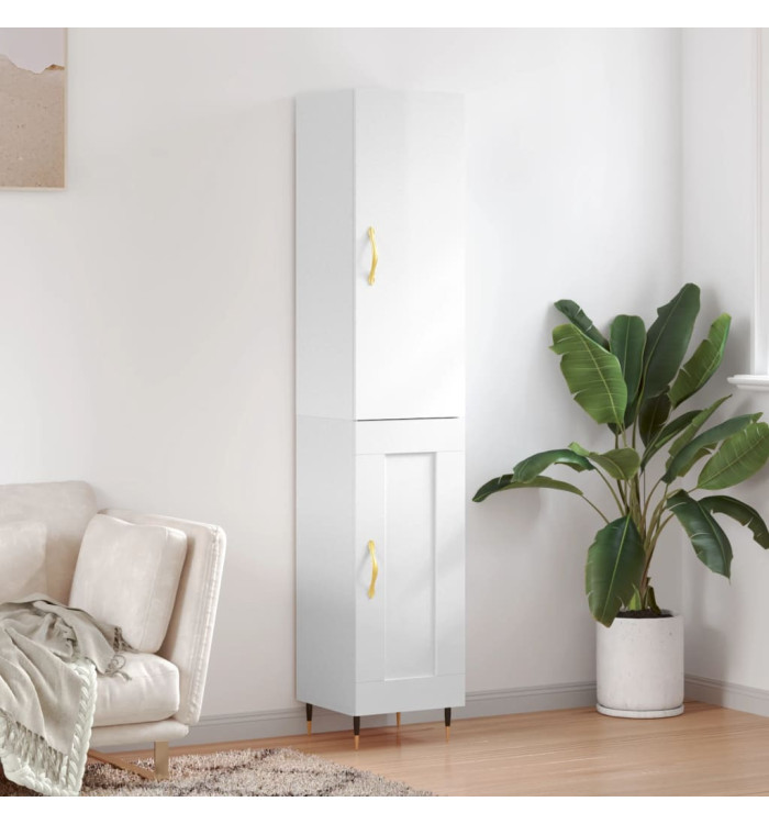Buffet haut Blanc brillant 34,5x34x180 cm Bois d'ingénierie | Mobilier & Déco