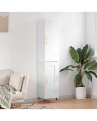 Buffet haut Blanc brillant 34,5x34x180 cm Bois d'ingénierie | Mobilier & Déco