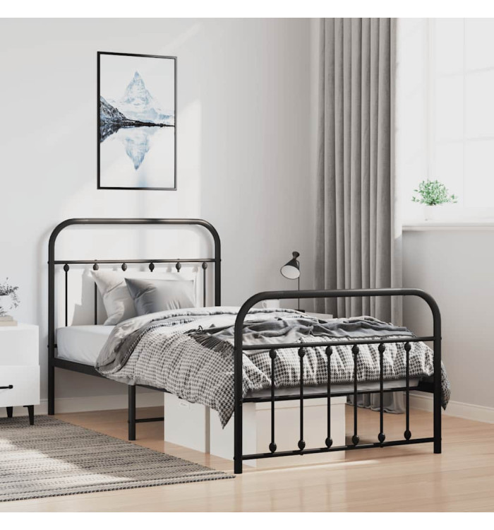 Cadre de lit métal sans matelas avec pied de lit noir 100x190cm | Mobilier & Déco