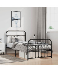 Cadre de lit métal sans matelas avec pied de lit noir 100x190cm | Mobilier & Déco