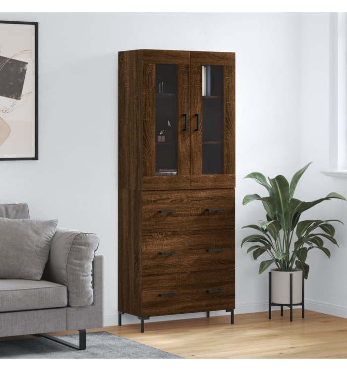 Buffet haut Chêne marron 69,5x34x180 cm Bois d'ingénierie | Mobilier & Déco