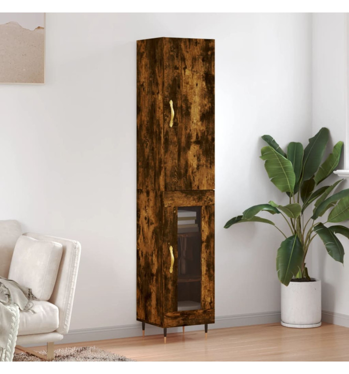 Buffet haut Chêne fumé 34,5x34x180 cm Bois d'ingénierie | Mobilier & Déco