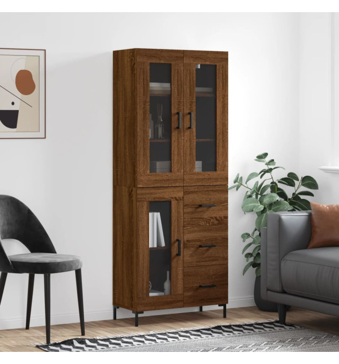 Buffet haut Chêne marron 69,5x34x180 cm Bois d'ingénierie | Mobilier & Déco